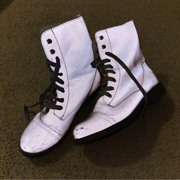 Dolls Kill FLASH REFLECTIVE combat boots. Perfect for festivals. 11 - Picture 3 of 4